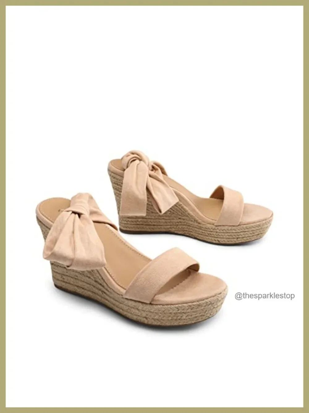 Espadrille Wedge Sandals with Bow Ankle Strap Faux Suede Platform